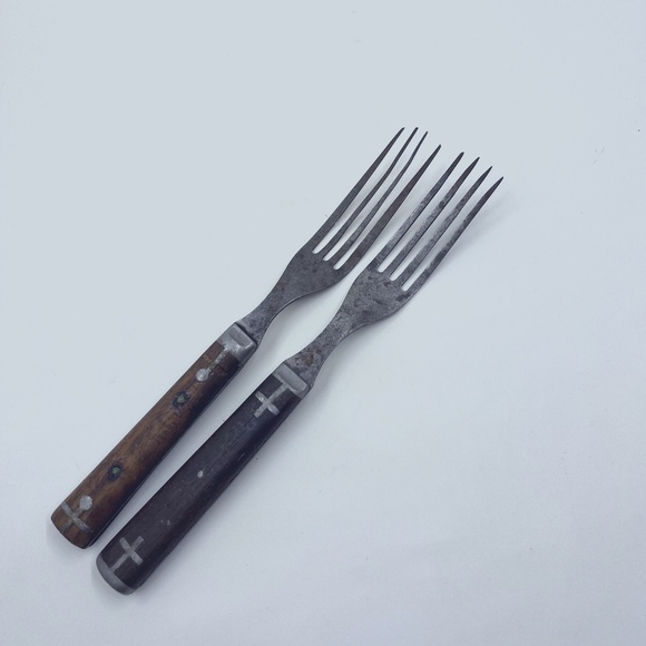 Unbranded Other - 2 Vintage Antique 1800s Civil War Era 4 prong Wood Handle Forks